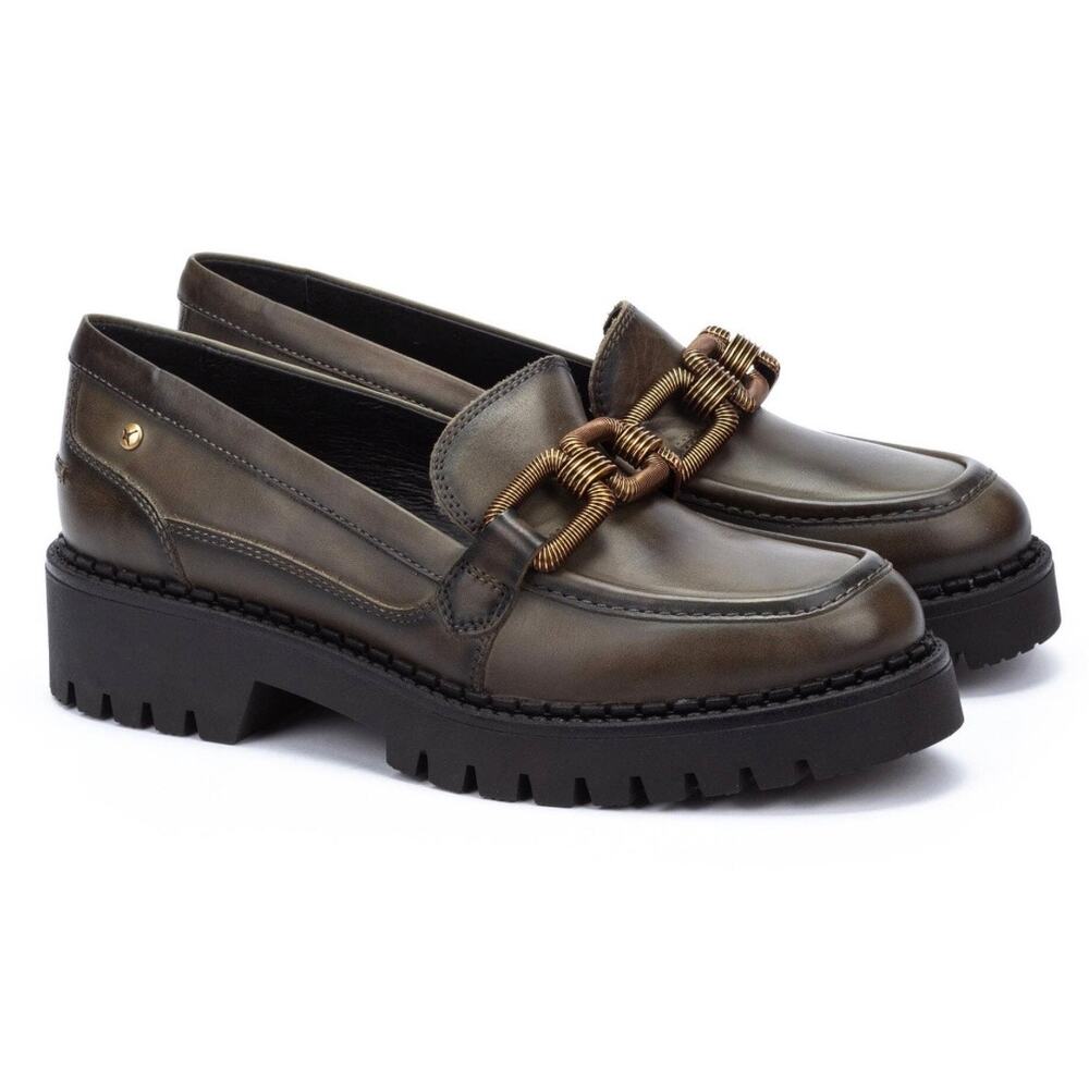 Pikolinos Aviles Platform Leather Loafers Aloe Green Women Size EU 40 US 9.5